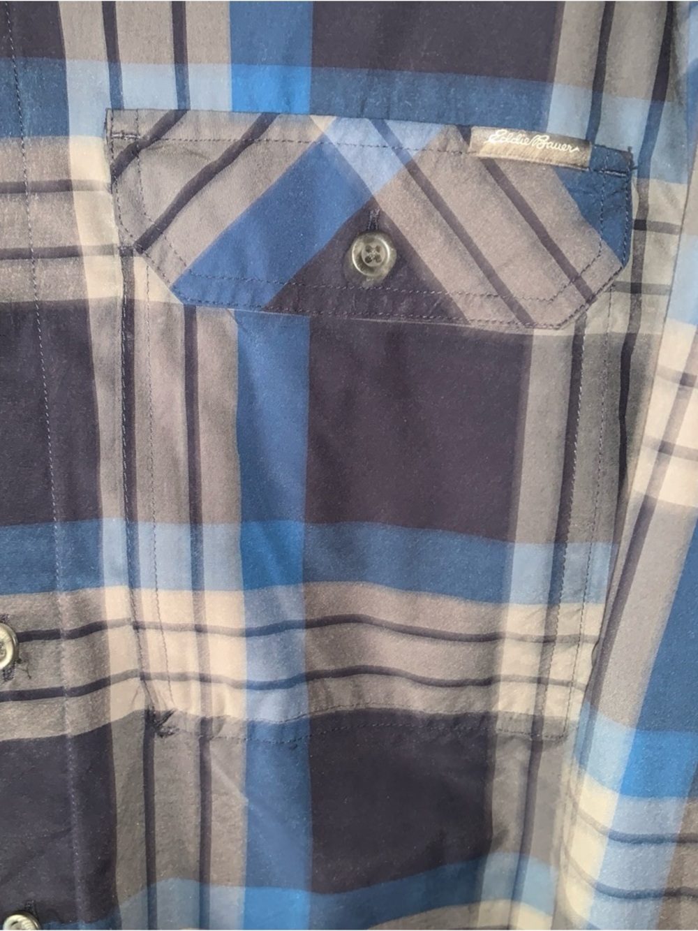 Eddie Bauer Adventure Outdoor Blue and Gray Plaid Button-Down Shirt Men's Medium - Picture 7 of 10